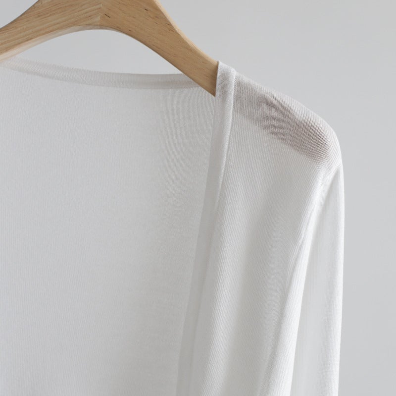 Korean Style Buttonless Shawl Ultra-Thin Knitted Sun Protection Shirt Spring & Fall New Slim Fit Outer Air-Conditioning Shirt V Ice Silk Cardigan For Women - Image 4